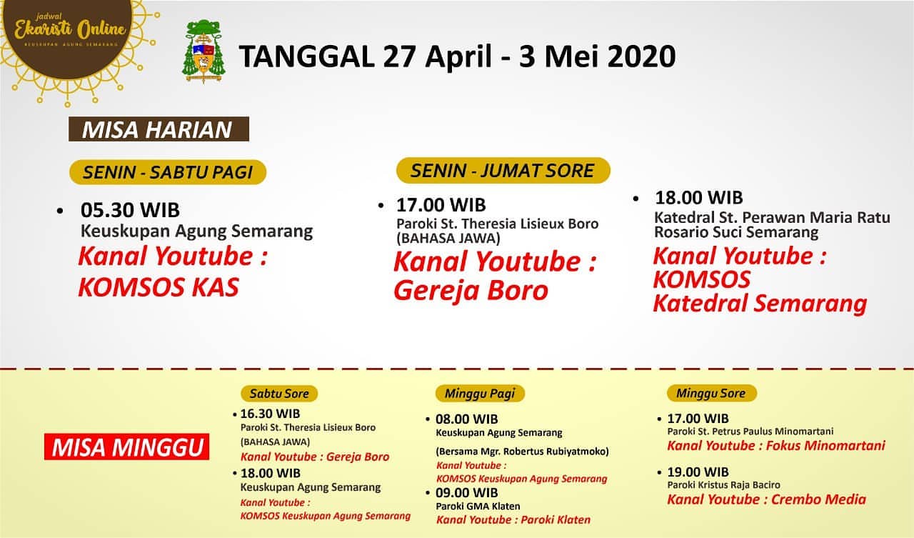 Read more about the article Informasi Jadwal “Live Streaming” Misa Harian dan Mingguan periode 27 April – 03 Mei 2020