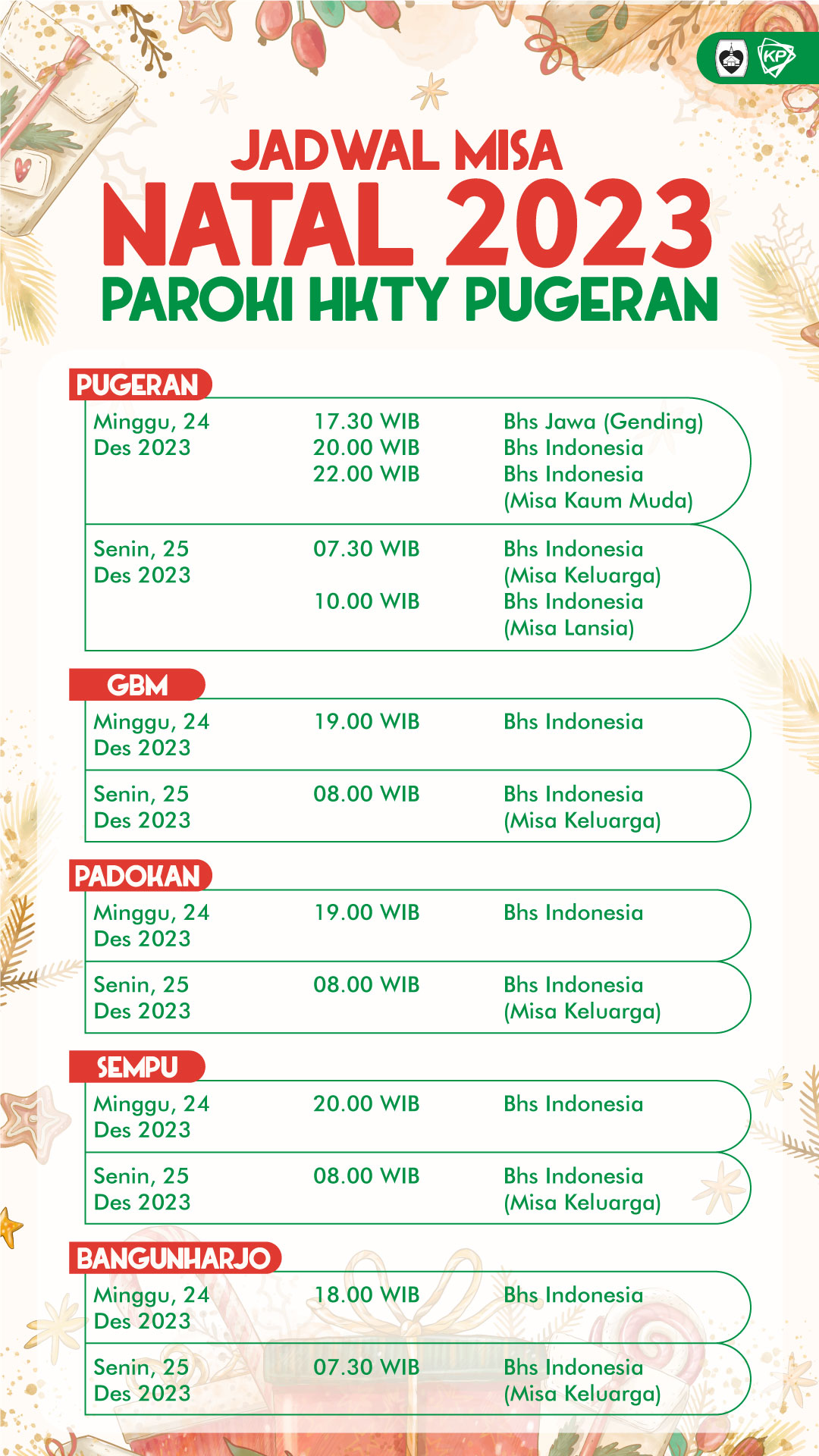 Read more about the article Jadwal Ekaristi Natal 2023